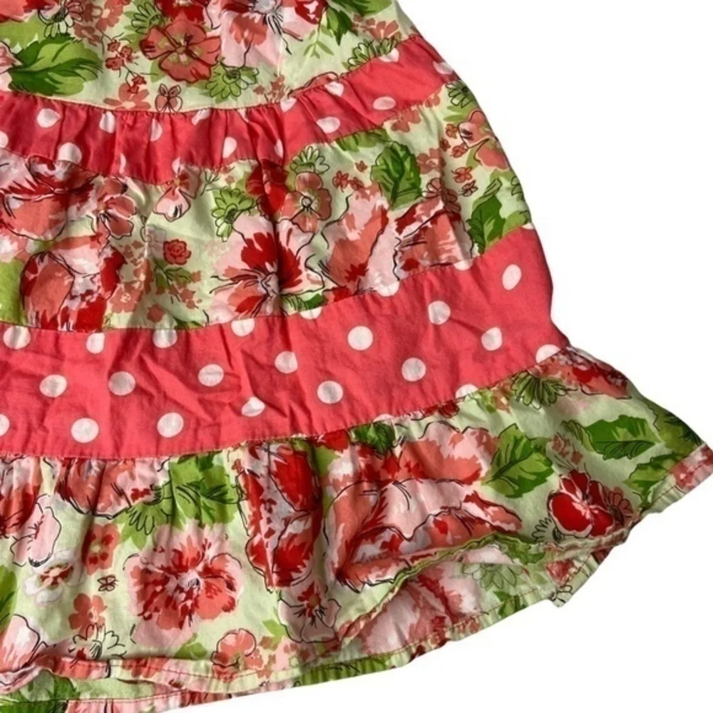 Pinky Girls Halter Dress Size 5 Lace Waist Detail Floral and Polka Dot Print